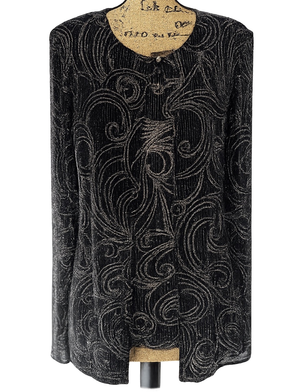 Blu Sage Elegant Black & Silver Glitter Scroll 2-Piece Cardigan Set Size Large